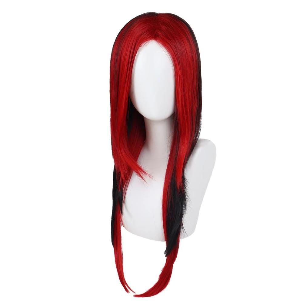 Haarpflege Frauen Mädchen Lange Gerade Volle Perücke Blau Und Schwarz Mit Pony Für Tägliche Party Cosplay(Red Mixed Black)