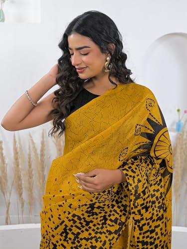 Image of SIRIL Women's Cotton Printed Saree With Unstitched Blouse Piece