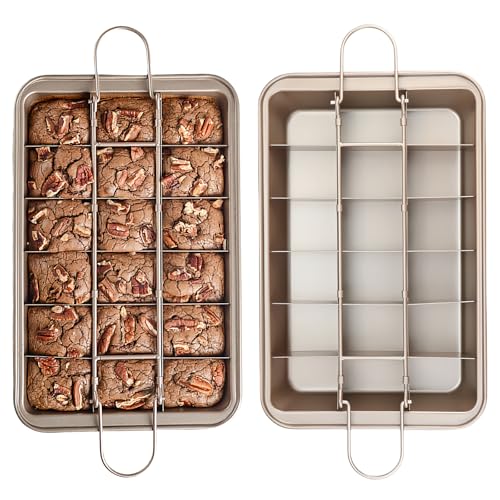 GOEDCH Brownie Backform: 31.5x20x4cm Antihaftbeschichtete Kuchenform Brownie mit Trennwänden Rechteckige Brownie Backform Pfanne Backblech Brownie mit 18 Trennwänden für Backen von Kuchenkeksen