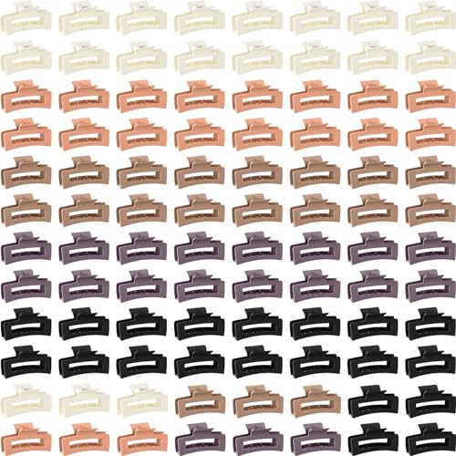 XunYee 100 Pcs Hair Claw Clips Bulk Large Square Jaw Headwear Clips Set for Women Nonslip Rectangle Hair Accessories Clip for Girl Women Gifts Beauty(3.4'',Elegant Colors)