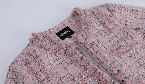 ebossy Women's Elegant Open Front Round Neck Fringed Plaid Tweed Jacket3