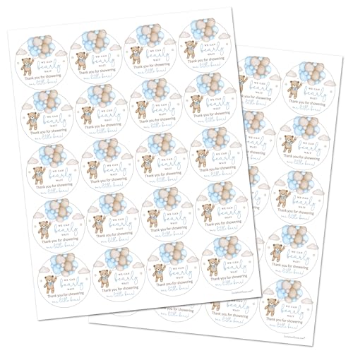 2-Inch Round Boho Bear Balloons Baby Shower Thank You Favor Stickers - Set of 40 (Blue) by InvitationHouse - Used condition - Image 3