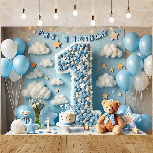 Fondo para Fotos Primer Cumpleaños Niño 5x3ft Azul miniatura 1