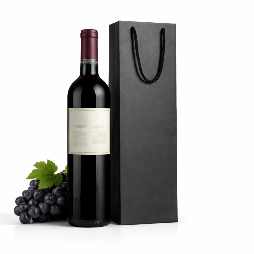 excvalues Black Wine Gift Bag Bulk 50 Pack Luxury Wine Bag 4.3x3.7x14 inch Sturdy Paper Wine Gift Bags with Handles for Party Birthday Wedding