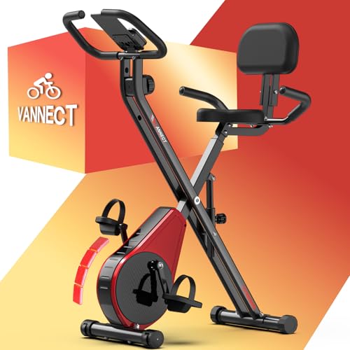 VANNECT Bicicleta Estatica Plegable con 16 Niveles de Resistencia, Monitor LCD y Medición de Pulso Manual, Soporte Plano, Ahorro de Espaci, Estática Silenciosa Magnética Bicicleta Estatica para Casa