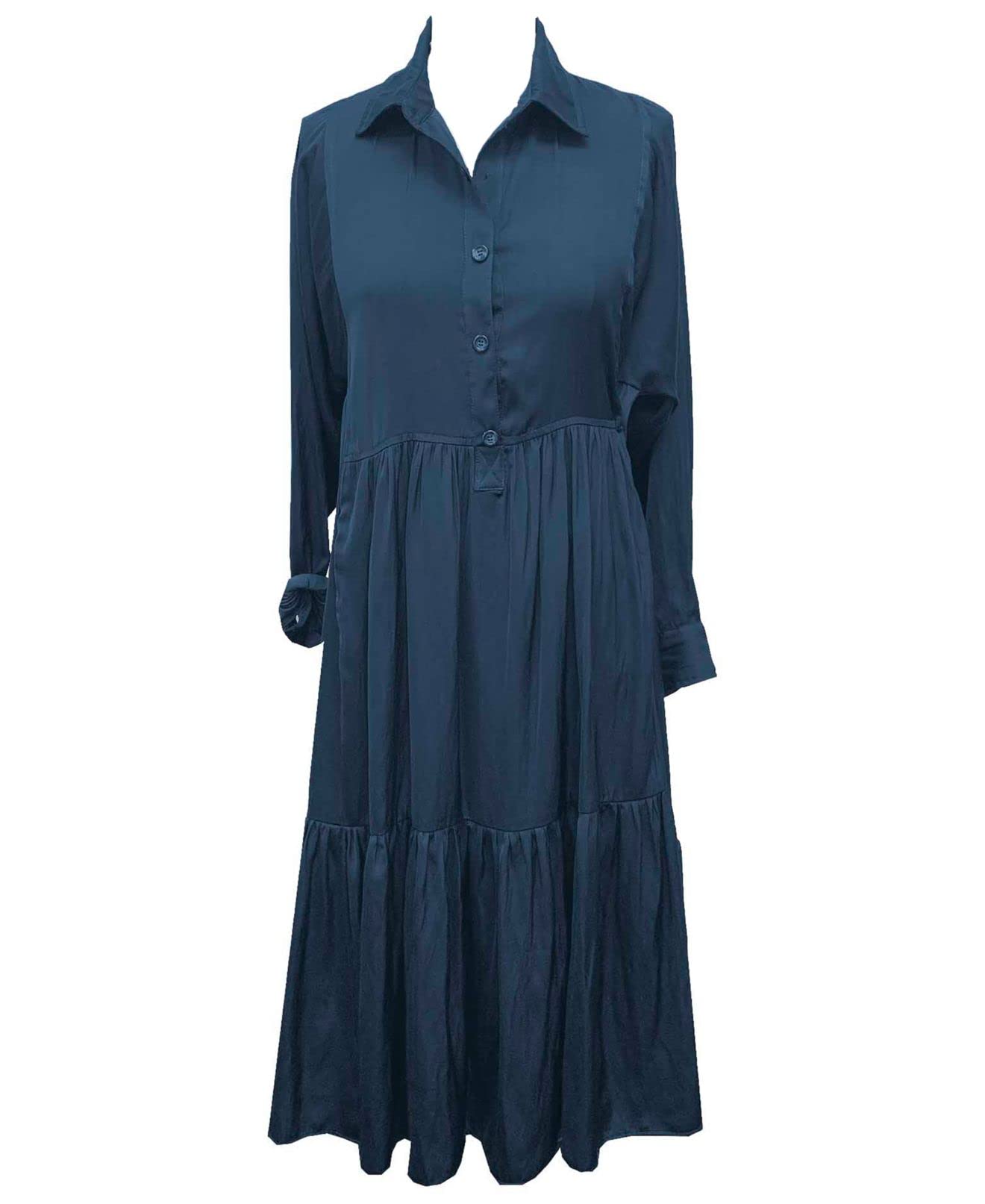 womens Plus Size Taylor Dresses V-neck 3/4 Sleeve Solid Satin Cdc Shirt Dress Dress