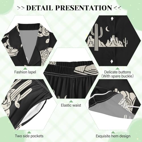 Image of Womens Silk Satin Pajamas Set Western Theme Womens Short Sleeve Shorts Set 2 Piece Sleepwear Lounge Set S-XXL