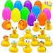 12 PCs Filled Easter Eggs with Rubber Duck Duckies, Bright Colorful Easter Eggs Prefilled with variety of Yellow Duckies for Fun Bath Squirt Squeaker Bunny Duckies, Basket Stuffers and Party Favors