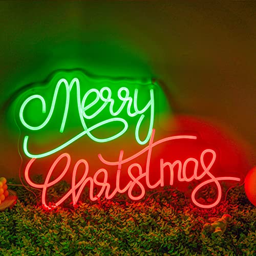 Image of Neon Signs Merry Christmas Neon Lights for Wall Decor LED Neon Light Signs Lighted for Window Bedroom Christmas Party Neon Christmas Decorations 23.62x16.12''