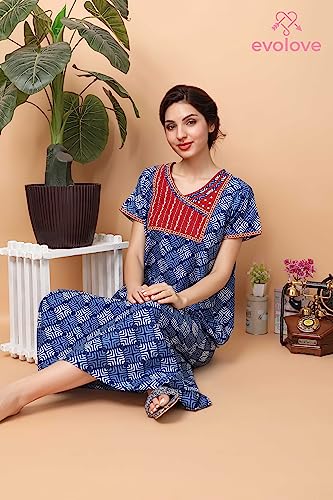Image of Evolove Women's Cotton Long Maxi Night Gown Nighty Dress with Pocket, Super Soft Comfortable (LNG-Cotton-2)