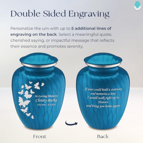 Image of Geturns Embrace Adult Custom Butterfly Cremation Urns for Human Ashes I Pearl Racing Blue Large Funeral Urn for Female and Male I 200 lbs (Pearl Racing Blue)
