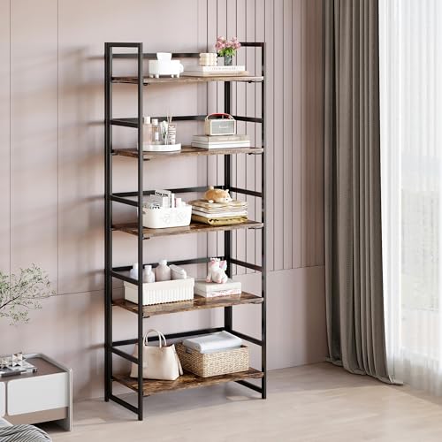 BHG Vintage Multifunctional Folding Bookshelf, No-Assembly Plant Stand Storage Rack Shelves for Home Office (Fire, 5-Tier) - Image 3
