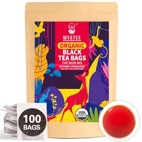 WT WEETEE Organic Black Tea Bags, Organic Black Tea 100 Count, Antioxidant, Caffeinated | Resealable Kraft Bag | Brew Hot or Iced