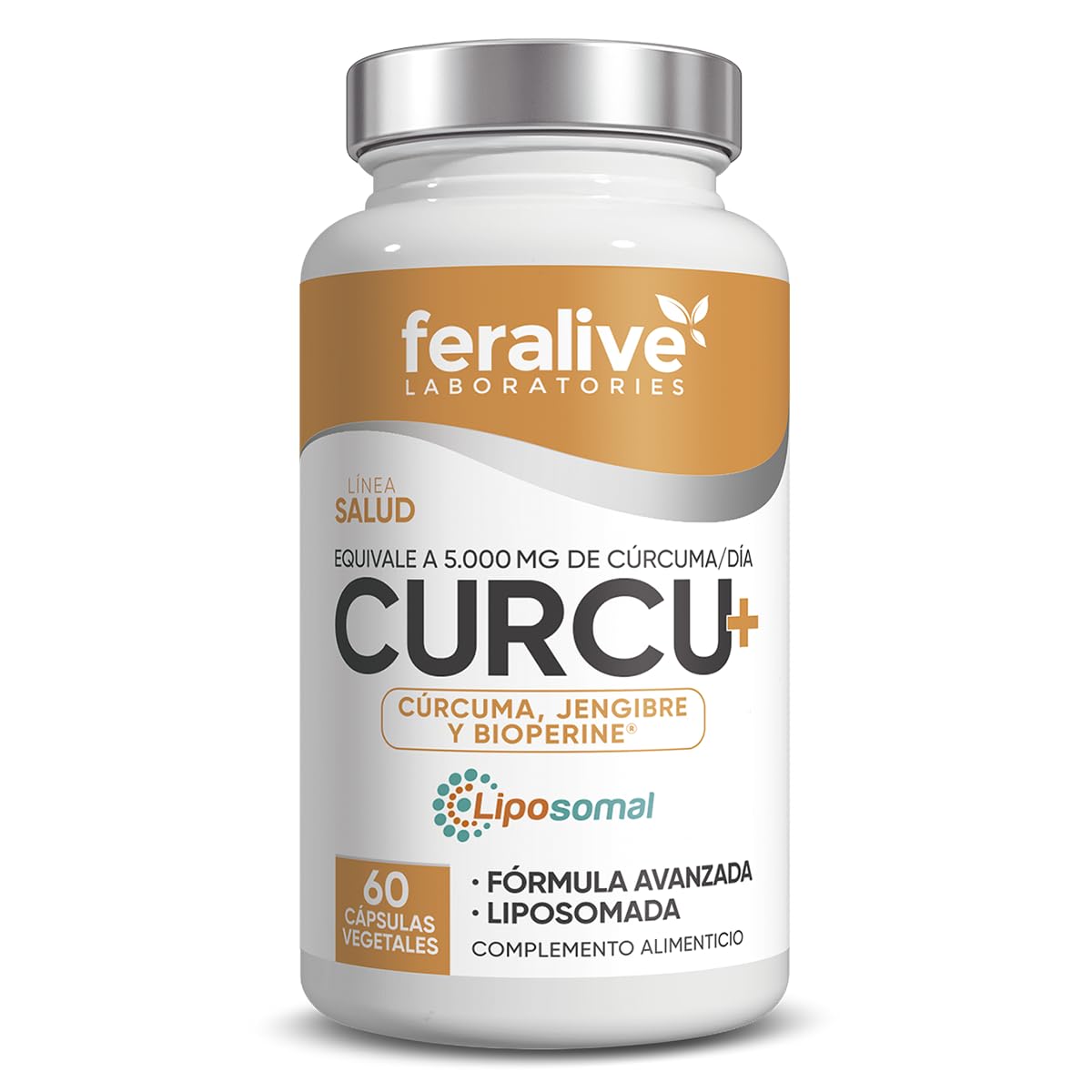 Curcu+ 60 Cápsulas – Cúrcuma Liposomada y Jengibre con BioPerine® – Suplemento para Articulaciones, Digestión, Inflamación y Daño Oxidativo