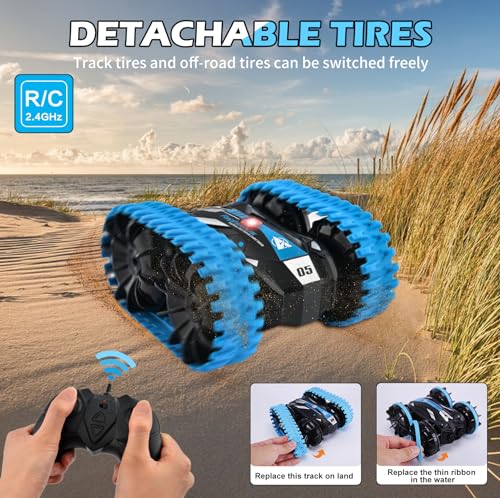 Amphibious Remote Control Car Boat Waterproof RC Monster Truck Stunt Vehicle 4WD 360°All Terrain Rotating Water Beach Pool Toys for 6 7 8 9 10 11 12 Years Boys Girls Christmas Birthday Gifts - Image 4