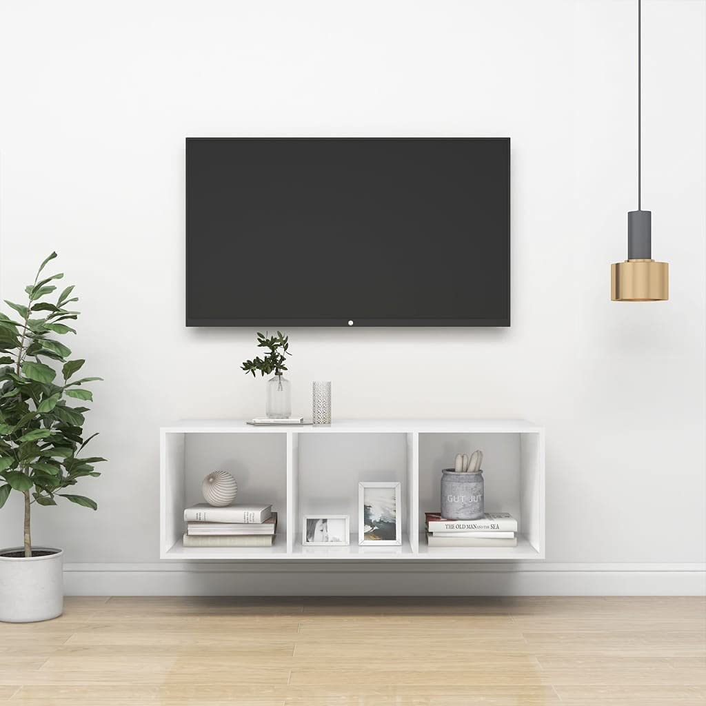 YUANCHUTOP Floating TV Unit, 3 Cubes Wall Mounted TV Cabinet, Floating Shelves, Modern Entertainment Media Console Center for Living Room & Office, White