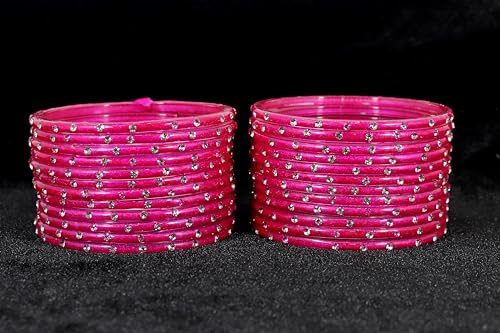 Plain Glass Bangles Set with Zircon Stone - Pack of 24