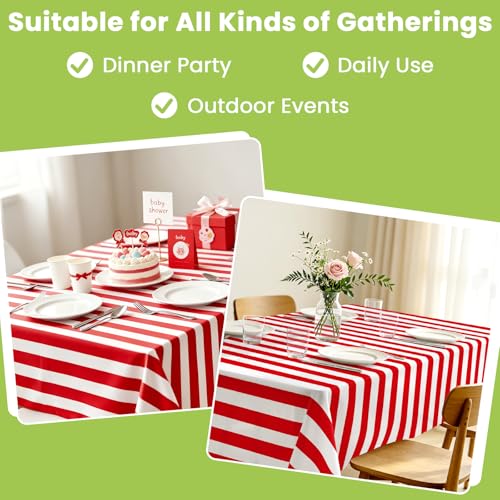 Image of Mulbozy Red and White Striped Tablecloth 2 Pack,Red and White Table Cloth