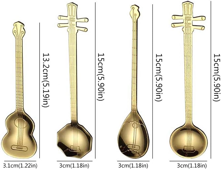 Tea Spoons Coffee Stirring Spoon Cute Small Spoon Household Eating Spoon Spoon 304 Stainless Steel Spoon Dessert Spoon Thickening Long Handle Spoon 4 Piece Gift Set Ice Tea Spoons (Silver)