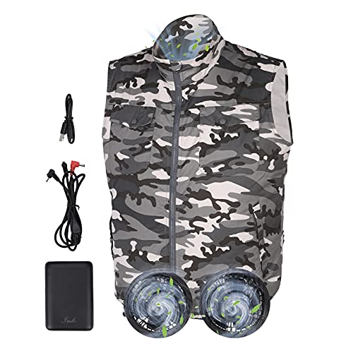[ITIEBO] ファン付き作業服 15V 17000mAh (単電芯7.4V 8500mAh) 空調作業服 ベスト バッテリー ファン セット 5000hrs 超軽量 低騒音 強風量 迷彩 空調ウェア(DC直径4.0mm)のサムネイル
