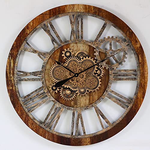 ImprovingLife 36'' Inch Real Moving Gear Wall Clock Vintage Industrial Oversized Rustic Farmhouse (Vintage Brown)