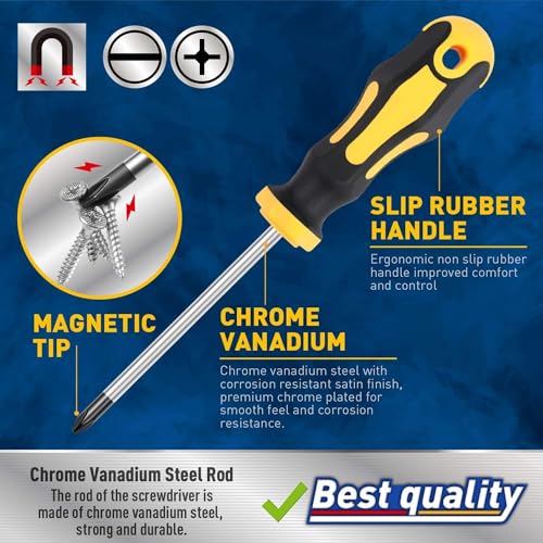 KAHEIGN 11Pcs Magnetic Screwdriver Set, 5 Size Heavy Duty Chrome Vanadium Steel Screwdriver 5 Flat & 5 Cross Head Screwdriver with Non-Slip Grip for Repair Home Improvement Craft - with Tool Box - Image 2