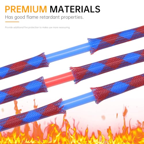 Braided Wire Loom Sleeve - Funda trenzada para cables, resistente a mordeduras de mascotas, alta densidad expandible para cables automotrices y PC 16.4 pies (Azul Rojo, 10mm (3/8")) miniatura 3