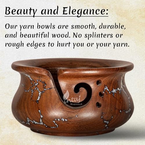 Image of INTAJ Wooden Yarn Bowl for Knitting and Crochet, 7 Inch No-Snag Holder
