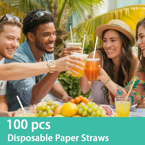 100 pitillos de papel biodegradables dorados 19.7cm miniatura 5