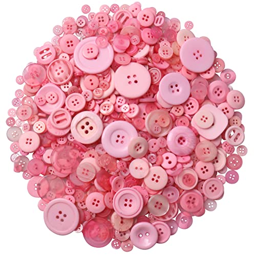 Tnstk 650 Pcs Round Resin Buttons - Assorted 2 & 4 Hole Buttons for Sewing, Crafts & DIY Projects - Pink