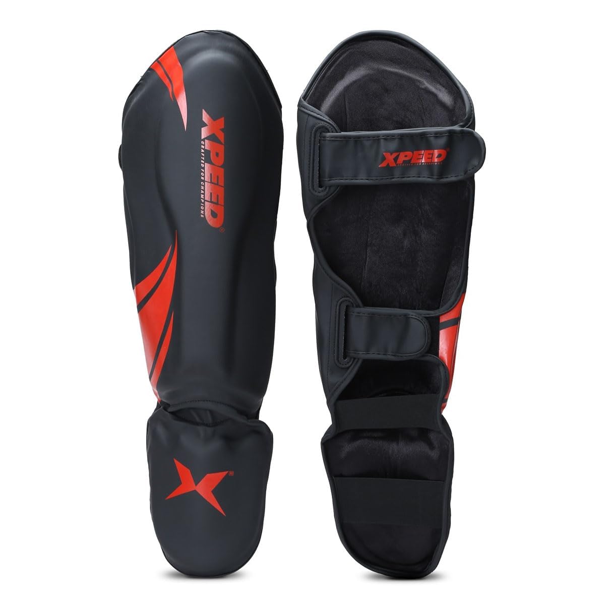 XPEED XP1806 Shin Pad/Shin Guard for Men and Women | Training Practice and Sports | Ultra Light Weight Shinguard with Ankle Adjustable | Hook and Loop Closure System (M, Red)