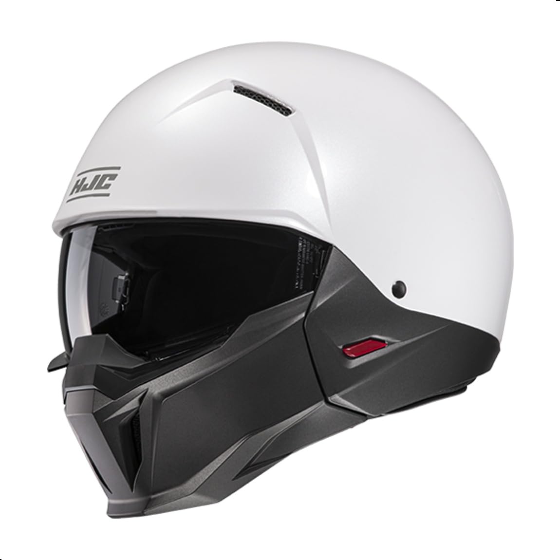 HJC i20 Solid Open Face Motorcycle Helmet, White, side view with visor down