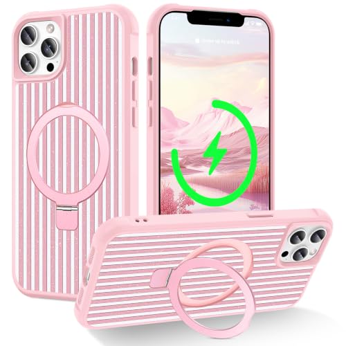 CHAOFEnG Compatible with iPhone 13 Pro Max Case with Stand, Striped Pink