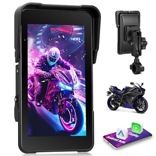 Navigatore per moto Motorsi con A-pple CarPlay e Android Auto Wireless, Autoradio Portatile Touchscreen HD da 5 Pollici...