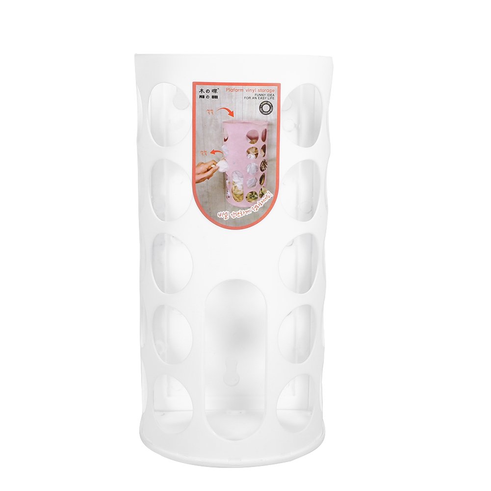 Kitchen Grocery Plastic Bag Holder and Dispenser-Household Useful Wall Mounted Shopping Plastic Carrier Bag Storage Container Holder Organizer for Plastic Bags(White)