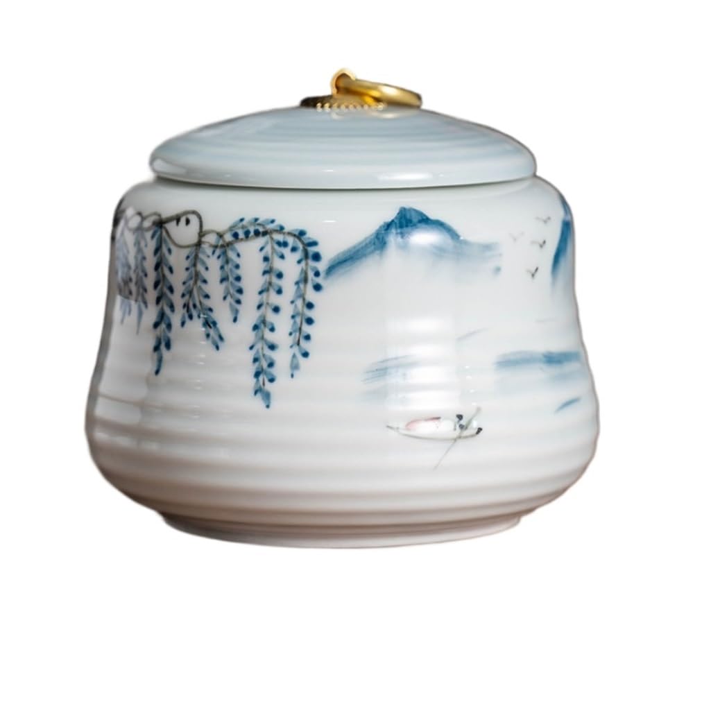 Tarro De Azúcar Lata de té de cerámica Pintada a Mano, Lata de té pequeña, contenedor de Almacenamiento de té a Granel Sellado portátil de cerámica, Lata de Cocina Bote De Té (Color : B)