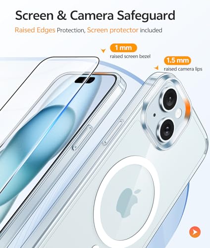 Image of FNTCASE for iPhone 15 Plus Case: for iPhone 14 Plus Case [Compatible with Magsafe] [Screen Protector] Anti Yellowing Transparent Clear Magnetic Phone Cover - Military Grade Shockproof Cases - Clear