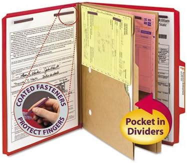 Smead Pressboard Folders w/2 Pocket Dividers, Ltr, 6-Section, Bright Red, 10/bx