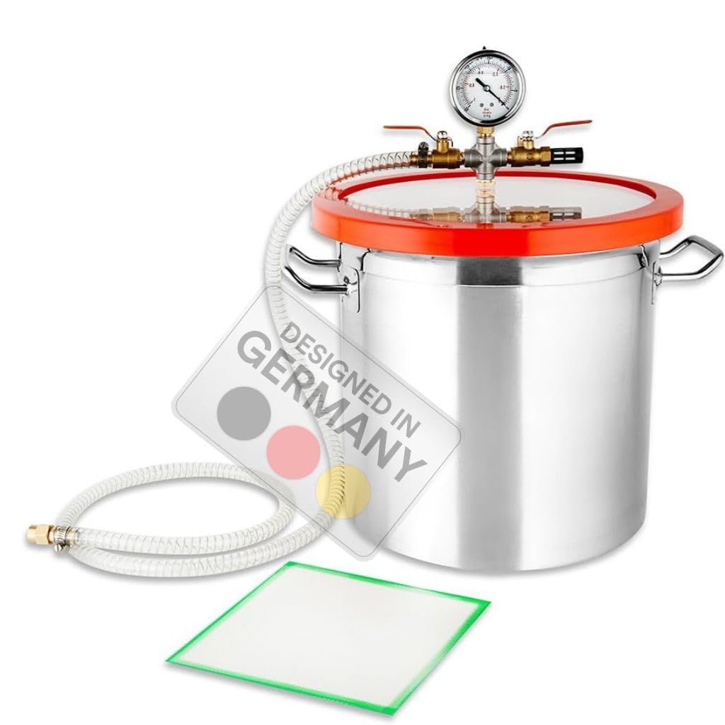 Melko Vakuumkammer Entgasungskammer 17 L Edelstahl Ø 28 cm für Epoxidharz | transparenter Acryl-Deckel, chemisch beständige Silikondichtung, inkl. Schlauch und Anschlüssen, zum Entgasen von Harz