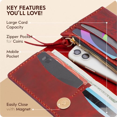 Toros Craft Handmade Western Wallets for Women, Genuine Tooled Leather & Long Credit Card Holder, Cowhide Slim Cell Phone Case, Large Capacity, Cute Clutch & Purse & Handbag3