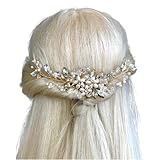 ONDEGO® Braut Haarkamm mit Perlen und Kristallen, 20 cm, Blütendesign, Gold/Silber/Roségold, Hochzeit Haarschmuck (Gold)