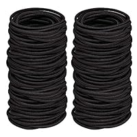 TIYUPA 100 Stück elastische Haarbänder, 2 mm elastische Haargummis, Pferdeschwanzhalter, große Haargummis ohne Metall, sanfte Gummibänder für Damen, Herren, Mädchen, Kinder, Schwarz