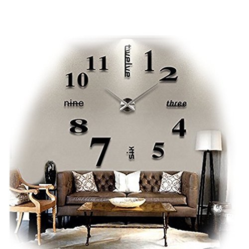 Neal LINK Modern Frameless Large 3D DIY Wall Clock Kit Decoration Home for Living Room Bedroom (Black)