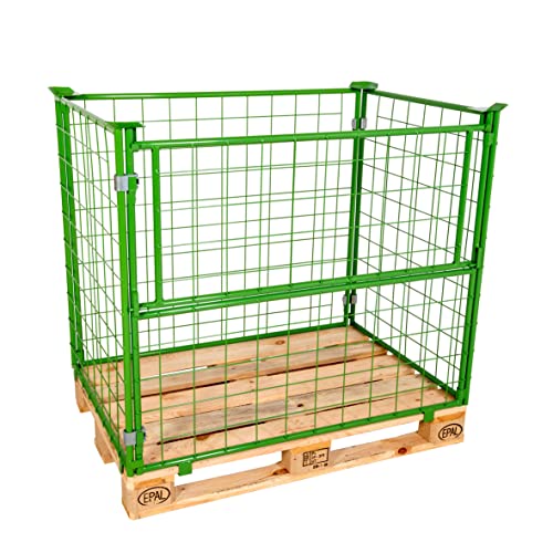 Abrollwerk Gitteraufsatzrahmen 1200x800x800 mm grün lackiert für Euro-Paletten – klappbare Gitterbox mit 800 mm Nutzhöhe für DIN-Paletten – praktisch für Industrie & Garten & Brennholz