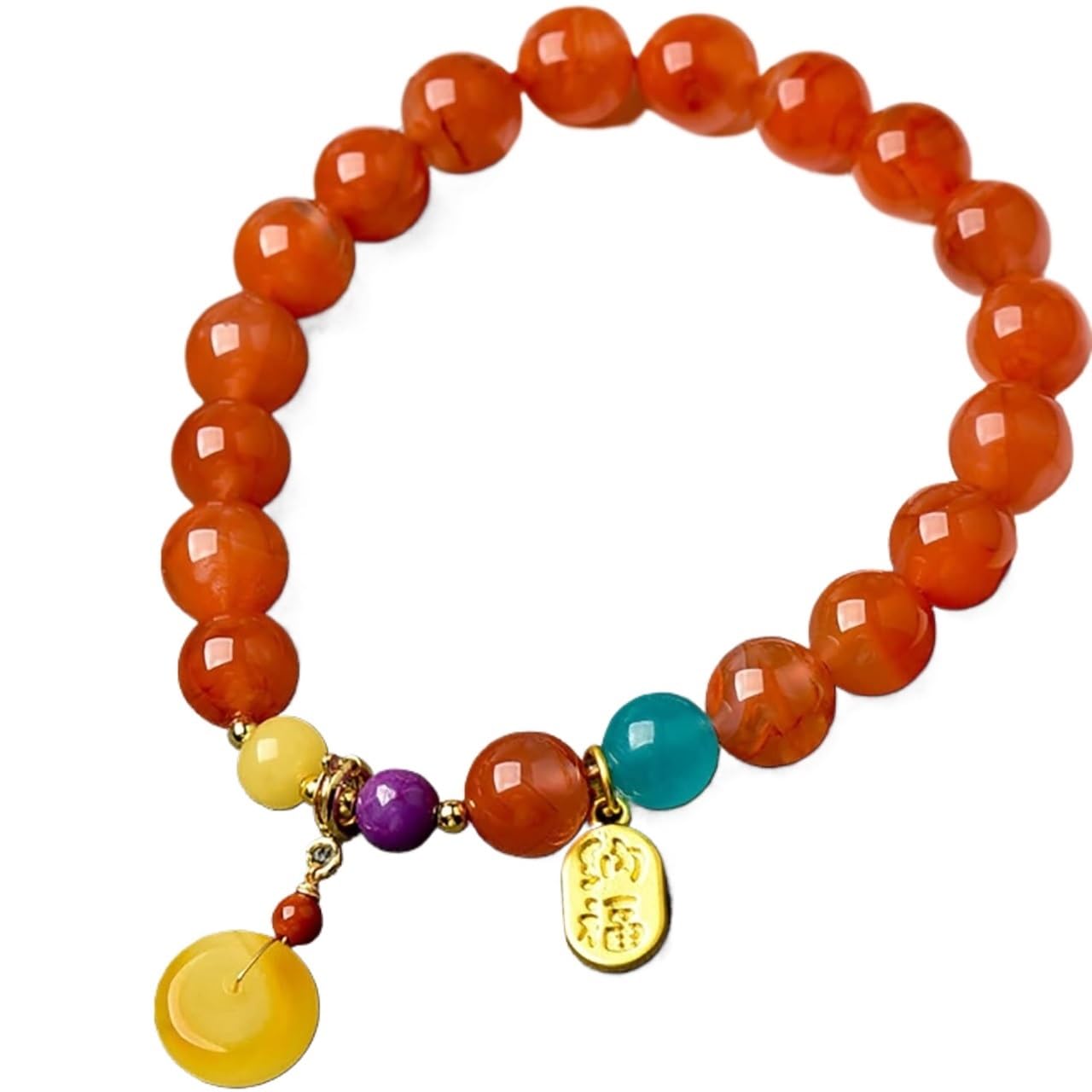 Nzpost Women's B Crystal Racelet,Agate Racelet, South Red Agate Racelet 9Mm Round Eads Lucky Charms For A