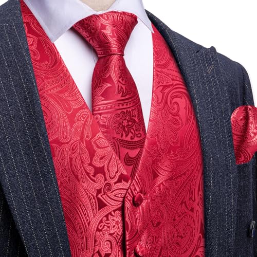 Image of Barry.Wang Men's Suit Vest Formal /Leisure Paisley Jacquard Silk Tie Pocket Square Waistcoat Set Wedding 5PCS