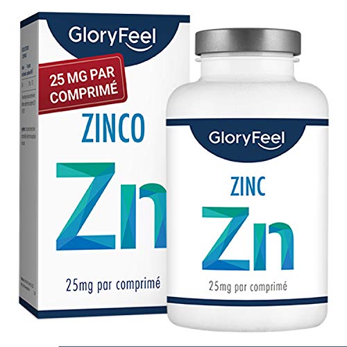 GloryFeel® Zinc 25mg 400 Comprimés - Hautement dosé et végétalien - 25mg de zinc élémentaire provenant de gluconate de zinc pur en stock annuel