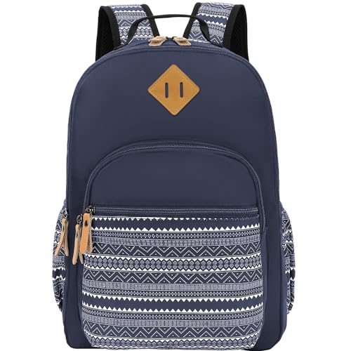Image of Leaper Geometric Backpack for School Laptop Backpack for Men Women Water-resistant Bookbags Travel Backpack Girls Dark Blue