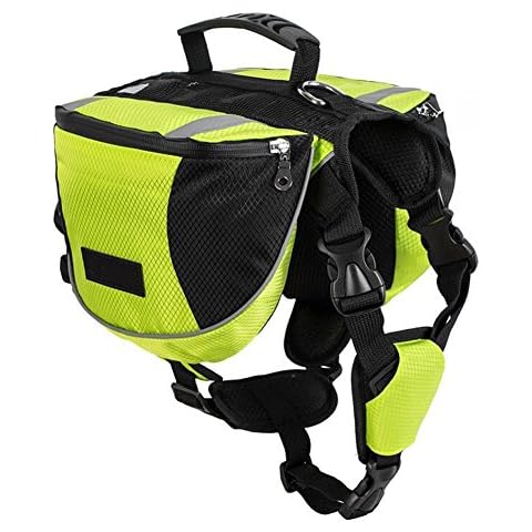 Lifeunion Polyester Dog Saddlebags Pack Hound Travel Camping Hiking Backpack Saddle Bag for Small Medium Large Dogs (Neon Green,L) Cover