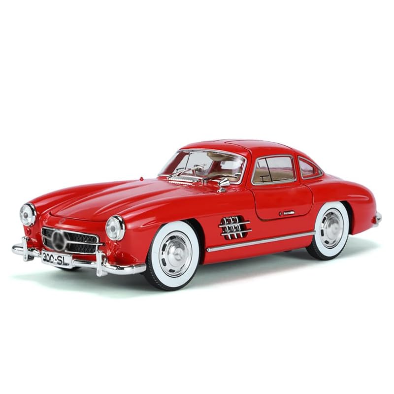 Image of Kids Model 1:24 Vintage 300 SL Classic Die Cast Metal Car Pull Back Action Opening Doors with Realistic Engine Sound Lights Toy Car Gift for Boys - Red